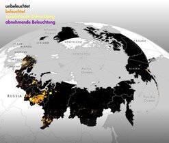 Pan-Arktische Karte, die unbeleuchtete und beleuchtete Gebiete zeigt