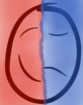 Zeichnung: Smiley links fröhlich, rechts traurig