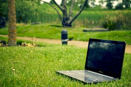 Wiese mit Laptop