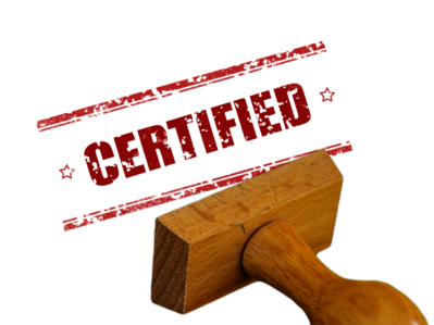 Handstempel und Stempelabdruck "certified"