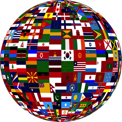 Grafik: Verschiedene internationale Flaggen angeordnet in einem Kreis