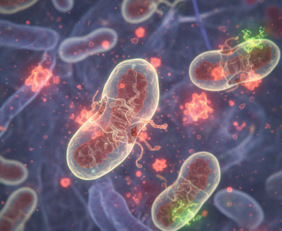 Mitochondrien unter Stress, Bildquelle: KI-generierte Illustration (Google Gemini) Mitochondrien unter Stress, Bildquelle: KI-generierte Illustration (Google Gemini)