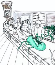 Der Cartoon macht die Funktionsweise der Einzelzell-Transkriptomik anschaulich: Aus unzähligen Bakterienzellen, die hier in Überlebensgröße auf einem Fließband durchs Labor laufen, werden sämtliche mRNA-Moleküle erfasst und charakterisiert. Der Cartoon macht die Funktionsweise der Einzelzell-Transkriptomik anschaulich