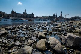 Niedrigstwasser an der Elbe in Dresden im Jahr 2018