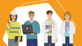 Grafische darstellung von vier Personen aus naturwissenscahftlichen berufen