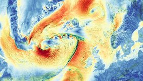 Grafische Visualisierung von Windgeschwindigkeiten über Skandinavien