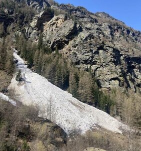 Lawine, die aus der Nordostflanke des 3190 Meter hohen Lammenhorns abging