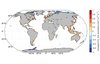 Die Grafik zeigt die weltweiten Veränderungen des CO₂-Austauschs zwischen Meer und Atmosphäre während mariner Hitzewellen in Küstenregionen. Die Grafik zeigt die weltweiten Veränderungen des CO₂-Austauschs zwischen Meer und Atmosphäre während mariner Hitzewellen in Küstenregionen.