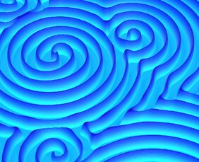 Spiralförmige Defekte erzeugen sich ausbreitende Muster (3D-Visualisierung)  