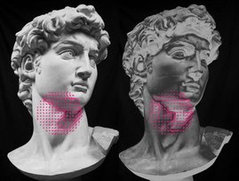 Bilder des Kopfes der berühmten David-Skulptur von Michelangelo