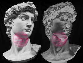 Bilder des Kopfes der berühmten David-Skulptur von Michelangelo