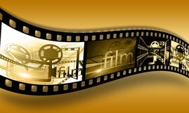 Grafik: Filmstreifen vor hellbraunem Hintergrund