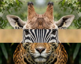 Das Bild zeigt unterschiedliche Wildtiere mit ihren typischen Mustern. Es wurde mittels KI ergänzt.