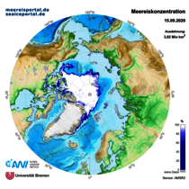 Karte der Meereisausdehnung am 15. September 2020 