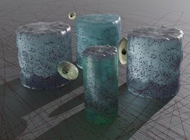 Lichtreaktive Hydrogel-Mikrostrukturen, eingebettet in Kollagennetzwerk. 