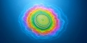 Jede Phytoplanktonzelle im Ozean ist von chemischen Schichten unterschiedlicher Grösse umgeben, die Bakterien wahrnehmen können, um das Phytoplankton aufzuspüren. Phytoplanktonzelle mit KI erstellt