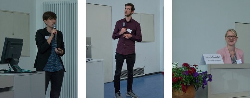 Von links nach rechts: Fotos der Redner Jana Hechler, Preisträger Benjamin Frey, Simone Bach cand. rer. nat. beim Karl-von-Frisch-Preis 2017
