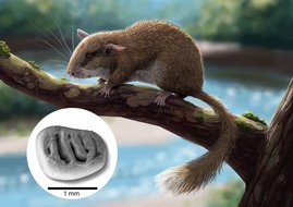 Künstlerische Rekonstruktion eines Stachelbilchs in der Auenlandschaft der Hammerschmiede