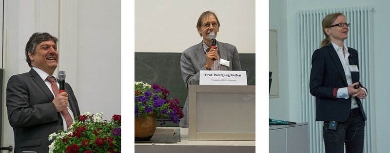 Von links nach rechts: Fotos der Festredner Prof. Dr. Joachim Schachtner, Prof. Dr. Wolfgang Nellen und Junior-Professorin Dr. Katja Nieweg beim Vortrag