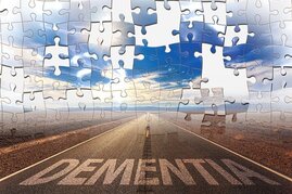 Schriftzug Dementia als Puzzle - mit fehlenden Teilen