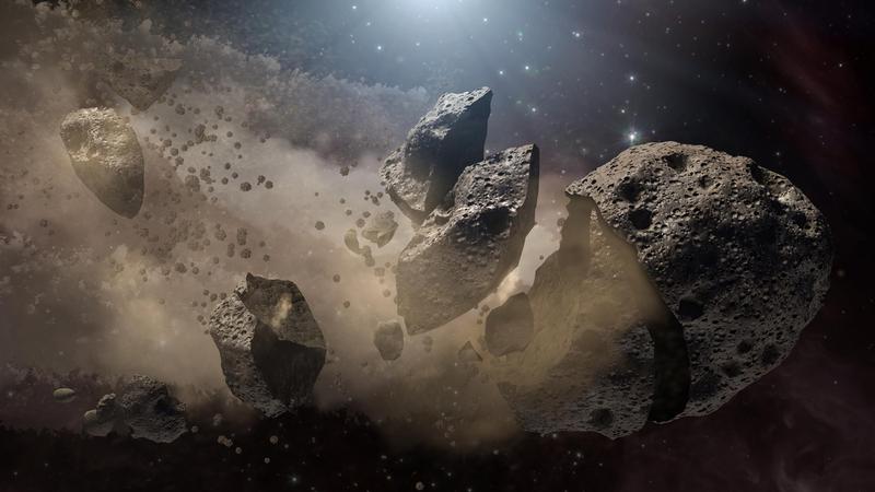 Ein Asteroid zerbricht und produziert dabei Staub, der auch auf die Erde gelangt. 