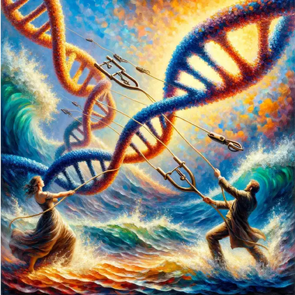 Illustration der Interaktion, bei der die DNA mit Ankern herangezogen wird.