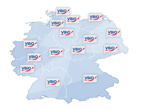Deutschlandkarte mit VBIO-Fähnchen, Landesverbände